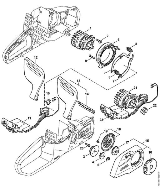 Electric motor, Electronic module, Chain sprocket cover Battery chain saws (MSA) MSA 140 C-B Stihl