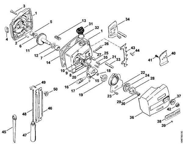 Gear housing, Oil pump, Chain sprocket cover Electric chain saws (MSE) E 10 Stihl