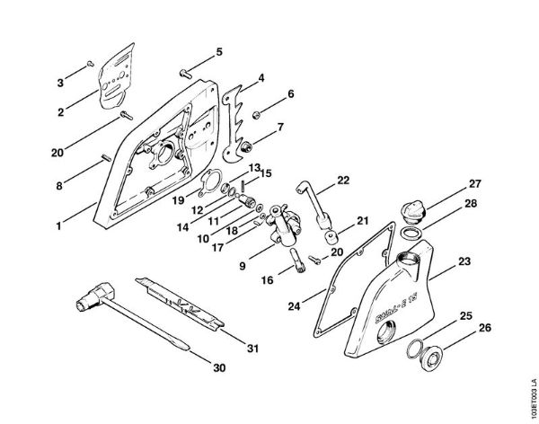 Chain sprocket cover, Oil pump, Tools Electric chain saws (MSE) E 15 Stihl