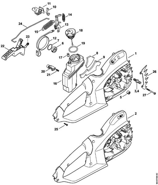 Handle housing, Oil tank Electric chain saws (MSE) MSE 190 C-BQ Stihl