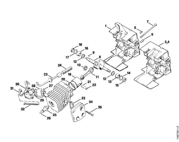 Crankcase, Piston Gasoline chain saws (MS) 015 AVE Stihl
