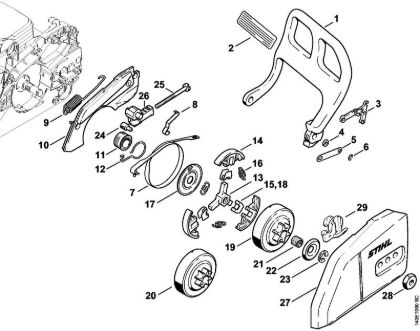 Hand guard, Chain brake Gasoline chain saws (MS) 017 C Stihl