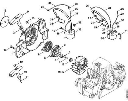 Rewind starter, Ignition system Gasoline chain saws (MS) 017 C Stihl