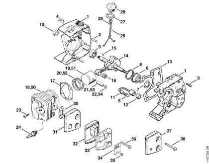 Crankcase, Cylinder Gasoline chain saws (MS) 020 (1114) Stihl
