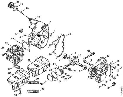 Crankcase Gasoline chain saws (MS) 020 (1129) Stihl