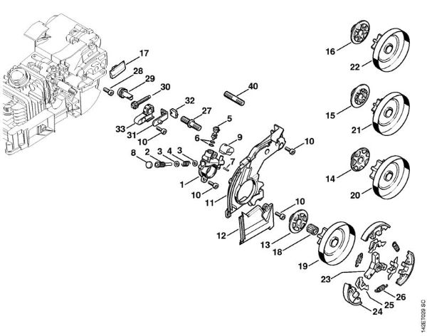 Oil pump, Clutch Gasoline chain saws (MS) 020 (1129) Stihl