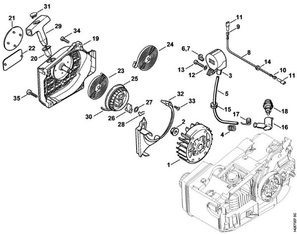 Rewind starter Gasoline chain saws (MS) 020 T Stihl
