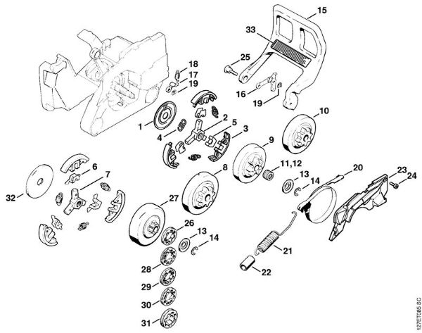 Clutch, Chain sprocket Gasoline chain saws (MS) 024 Stihl