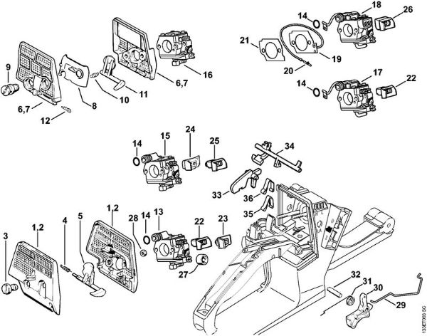 Air filter, Throttle control Gasoline chain saws (MS) 026 WVH Stihl
