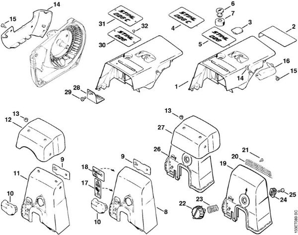 Shroud, Carburetor box cover Gasoline chain saws (MS) 026 WVH Stihl