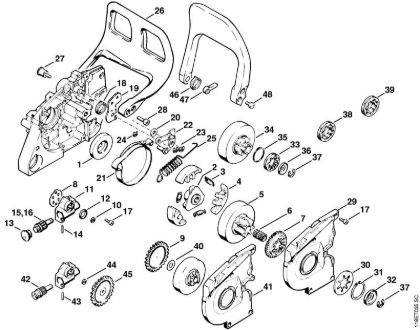 Oil pump, Chain brake Gasoline chain saws (MS) 028 Stihl