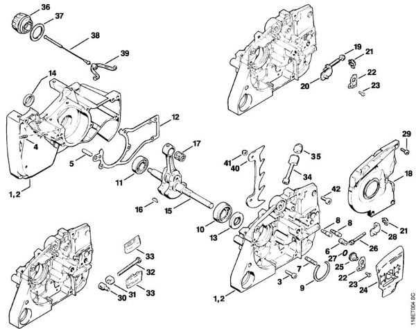 Crankcase, Crankshaft Gasoline chain saws (MS) 028 WB Stihl