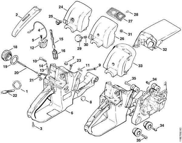 Tank housing, Pick-up body Gasoline chain saws (MS) 028 WB Stihl