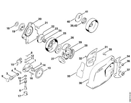 Oil pump, Clutch, Chain sprocket cover Gasoline chain saws (MS) 032 AVQ Stihl