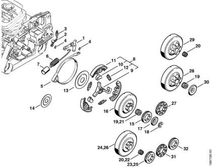 Chain brake, Clutch Gasoline chain saws (MS) 036 W Stihl
