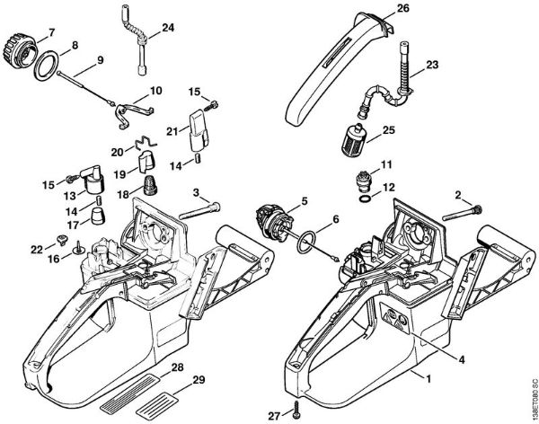 Tank housing Gasoline chain saws (MS) 036 W Stihl