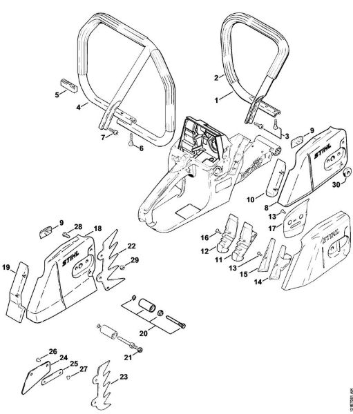 Handlebar, Chain sprocket cover Gasoline chain saws (MS) 038 MRII Stihl