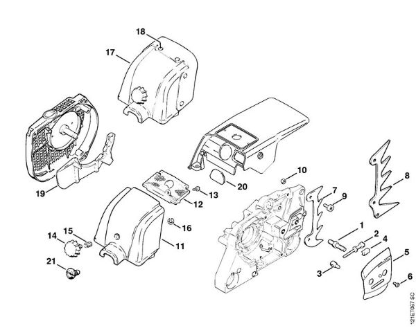Chain tensioner, Carburetor box cover Gasoline chain saws (MS) 038 W Stihl
