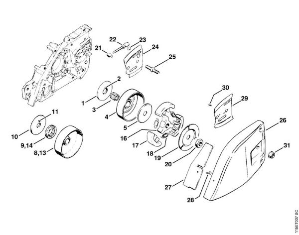 Chain sprocket, Clutch Gasoline chain saws (MS) 045 AV Stihl