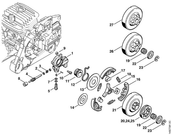 Oil pump, Clutch Gasoline chain saws (MS) 046 WVH Stihl