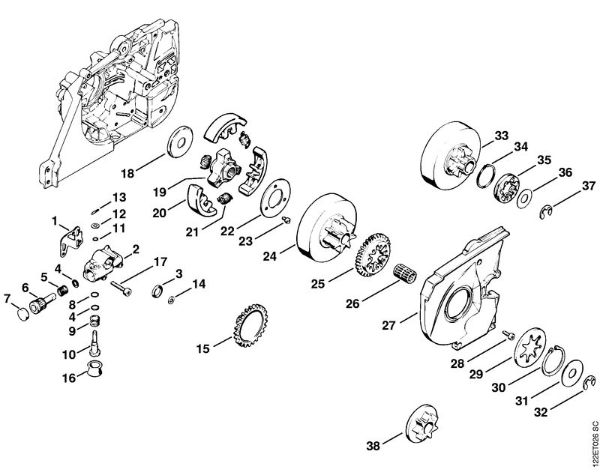 Oil pump, Clutch Gasoline chain saws (MS) 048 W Stihl