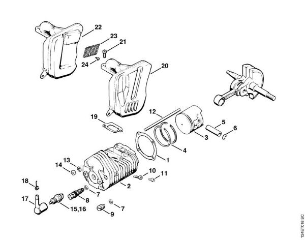 Cylinder, Muffler Gasoline chain saws (MS) 076 S Stihl