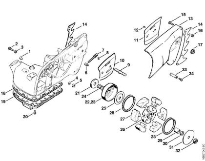 Clutch, Chain sprocket cover Gasoline chain saws (MS) 090 Stihl