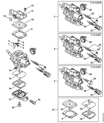 Carburetor C1Q-S262, C1Q-S200 Gasoline chain saws (MS) MS 150 C-E Stihl