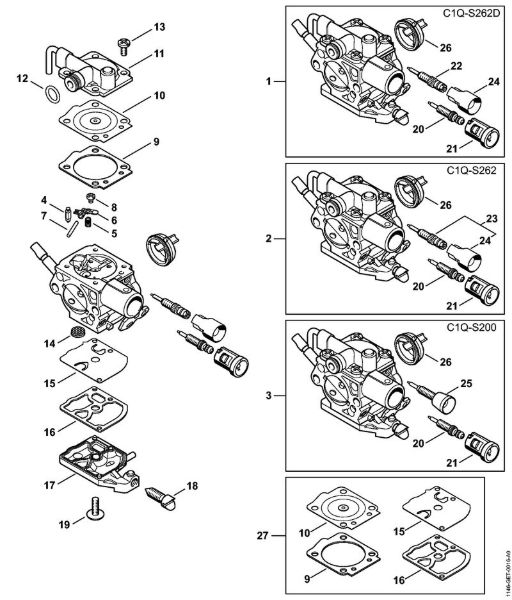 Carburetor C1Q-S262, C1Q-S200 Gasoline chain saws (MS) MS 150 C-E Stihl