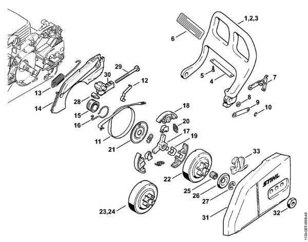 Hand guard, Chain brake Gasoline chain saws (MS) MS 170 2-MIX Stihl