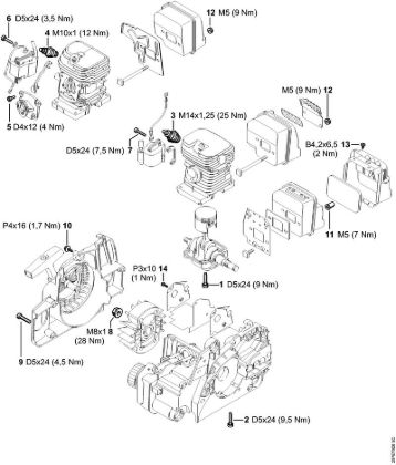 Tightening torques Gasoline chain saws (MS) MS 170 2-MIX Stihl