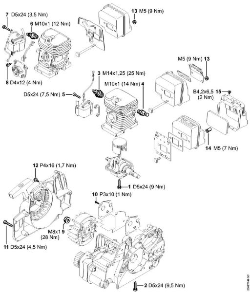 Tightening torques Gasoline chain saws (MS) MS 180 2-MIX Stihl
