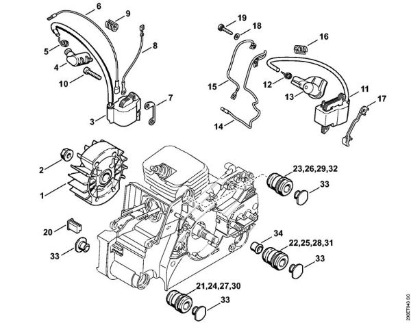 Ignition system, AV system Gasoline chain saws (MS) MS 180 C-BE Stihl