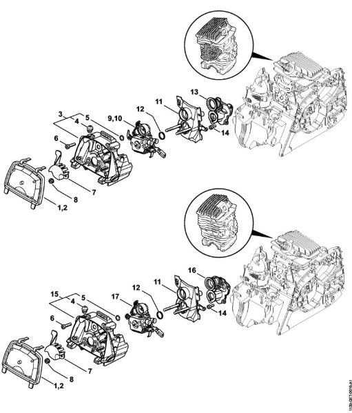 Air filter, Manifold MS 181 Gasoline chain saws (MS) MS 181 Stihl