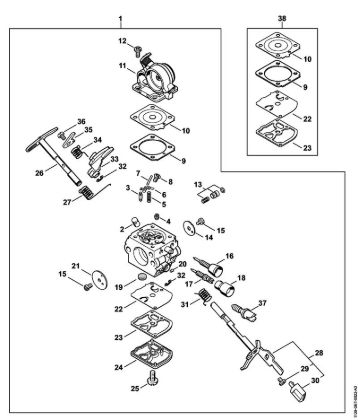 Carburetor C1Q-S191 MS 181 (27.2013), (02.2011) Gasoline chain saws (MS) MS 181 Stihl