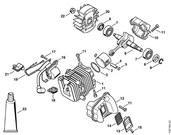 Cylinder with piston, Ignition system Gasoline chain saws (MS) MS 190 T Stihl