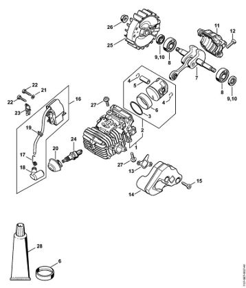 Cylinder with piston, Ignition system Gasoline chain saws (MS) MS 194 C-E Stihl