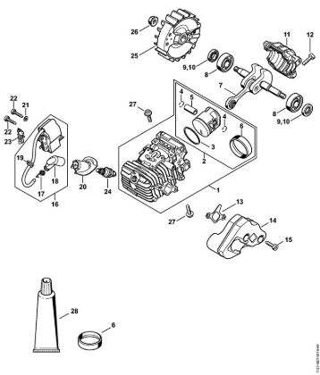 Cylinder with piston, Ignition system Gasoline chain saws (MS) MS 194 T Stihl