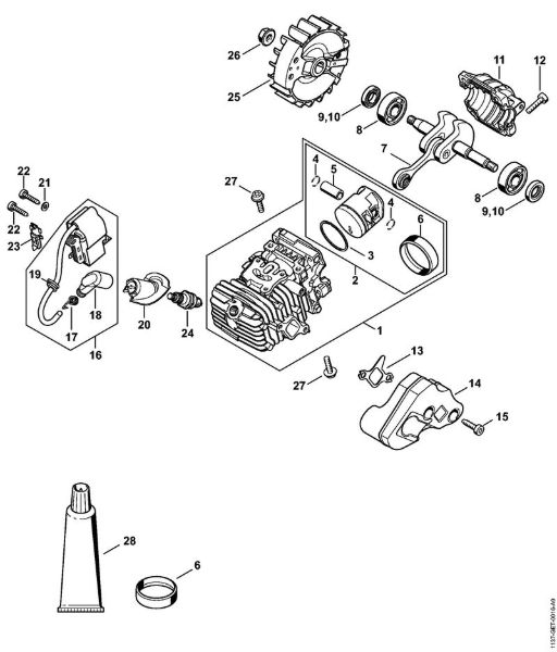 Cylinder with piston, Ignition system Gasoline chain saws (MS) MS 194 T Stihl