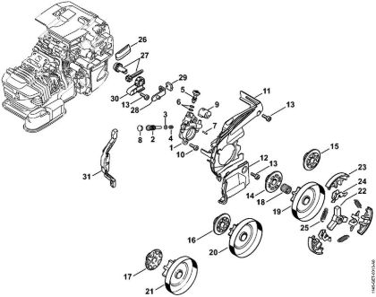 Oil pump, Clutch Gasoline chain saws (MS) MS 201 C-EM Stihl