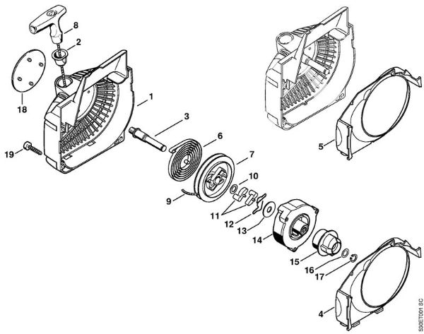 Fan housing with rewind starter Gasoline chain saws (MS) MS 210 C-BE Stihl