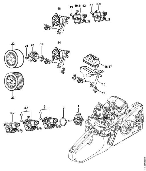 Carburetor bracket, Air filter Gasoline chain saws (MS) MS 231 C-BE Stihl
