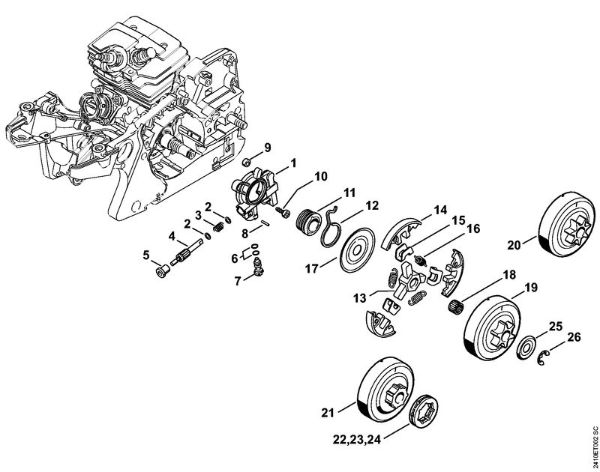 Oil pump, Clutch Gasoline chain saws (MS) MS 241 C-BEM Stihl
