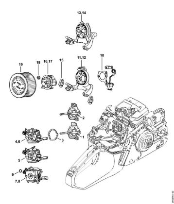 Carburetor bracket, Air filter Gasoline chain saws (MS) MS 241 C-M VW Stihl