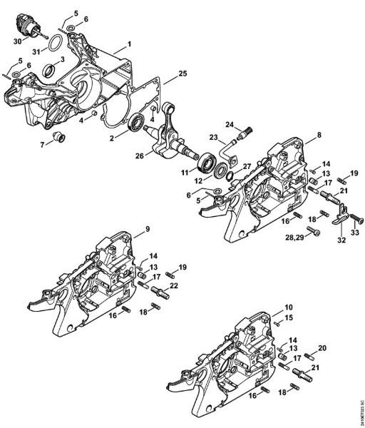 Crankcase Gasoline chain saws (MS) MS 241 C-M VW Stihl