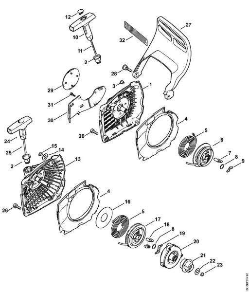 Rewind starter, Hand guard Gasoline chain saws (MS) MS 241 C-MQ Stihl