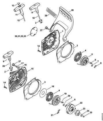 Rewind starter, Hand guard Gasoline chain saws (MS) MS 251 Stihl