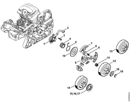 Oil pump, Clutch Gasoline chain saws (MS) MS 251 C-BEQ Stihl
