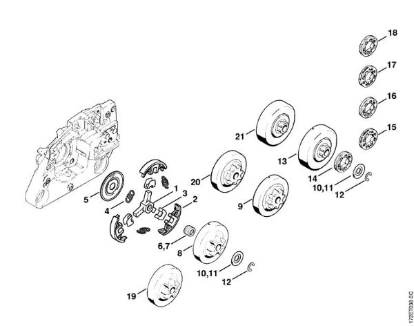 Clutch, Chain sprocket Gasoline chain saws (MS) MS 260 Stihl
