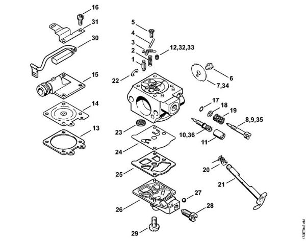 Carburetor WTE-1, WTE-2, WTE-4, WTE-11 Gasoline chain saws (MS) MS 260 C-B Stihl